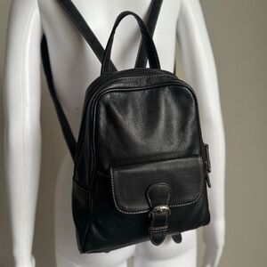 Vintage Black Leather Mini Backpack With Silver Hardware